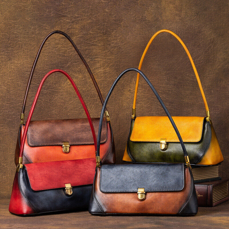 Top Cow Leather Women's Underarm bag, Colour Clashing Handbag Tote Shoulder Bags