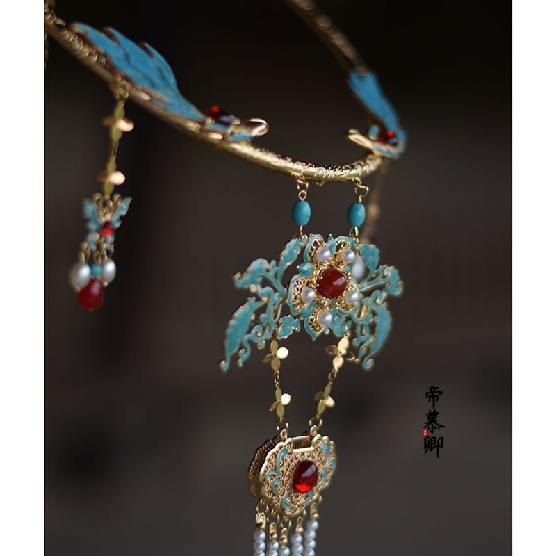 Chinese Hanfu Cloisonne Necklace Vintage Yingluo Collar Winter Choker