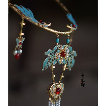 Chinese Hanfu Cloisonne Necklace Vintage Yingluo Collar Winter Choker