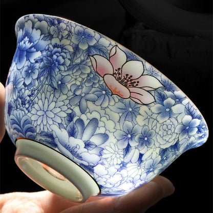 Jingdezhen Blue-and-white Porcelain Tea Set Handpainted Tea Pot Gaiwan Tea Cups