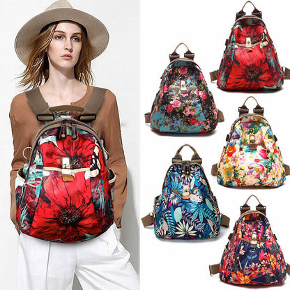 Convertible Floral Nylon Backpack Rucksack Purse Shoulder Bag Travel 2 sizes