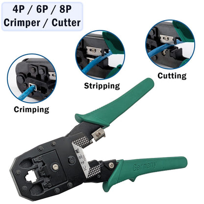9-in-1 Network Toolkit: RJ45 Ethernet Crimper, Krone PunchDown, Cable Tester