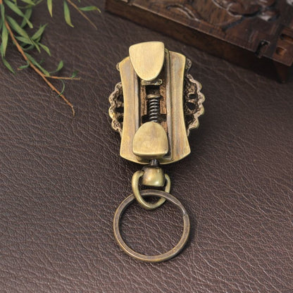 Brass Demon Head Keychain Retro Belt Clip Unisex Car Key Ring Accessory