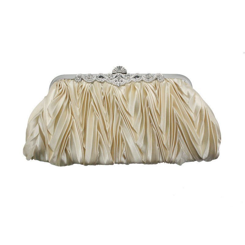 Satin Crystal Bridal Handbag Clutch Wedding Purse Evening Bag Shoulder Purse 1PC