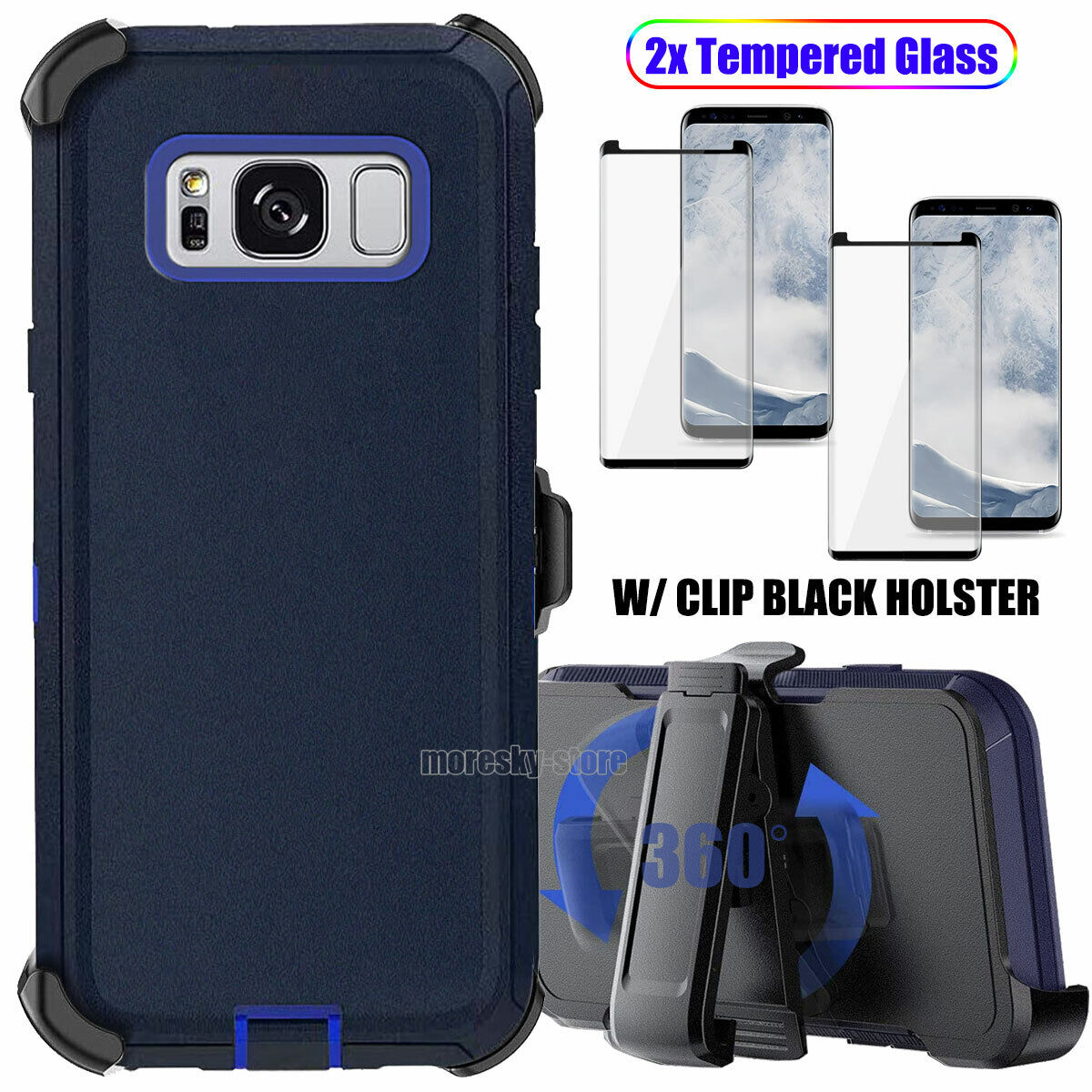 Case Clip Holster Cover, Tempered Glass Protector For Samsung Galaxy S8 Plus