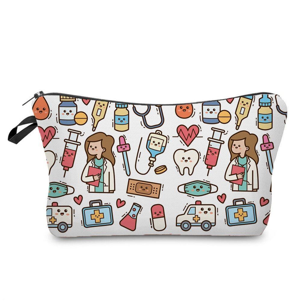 Nurse Pattern Cosmetics Bags Printed Makeup Purse Fashion Toiletry Storage Bags