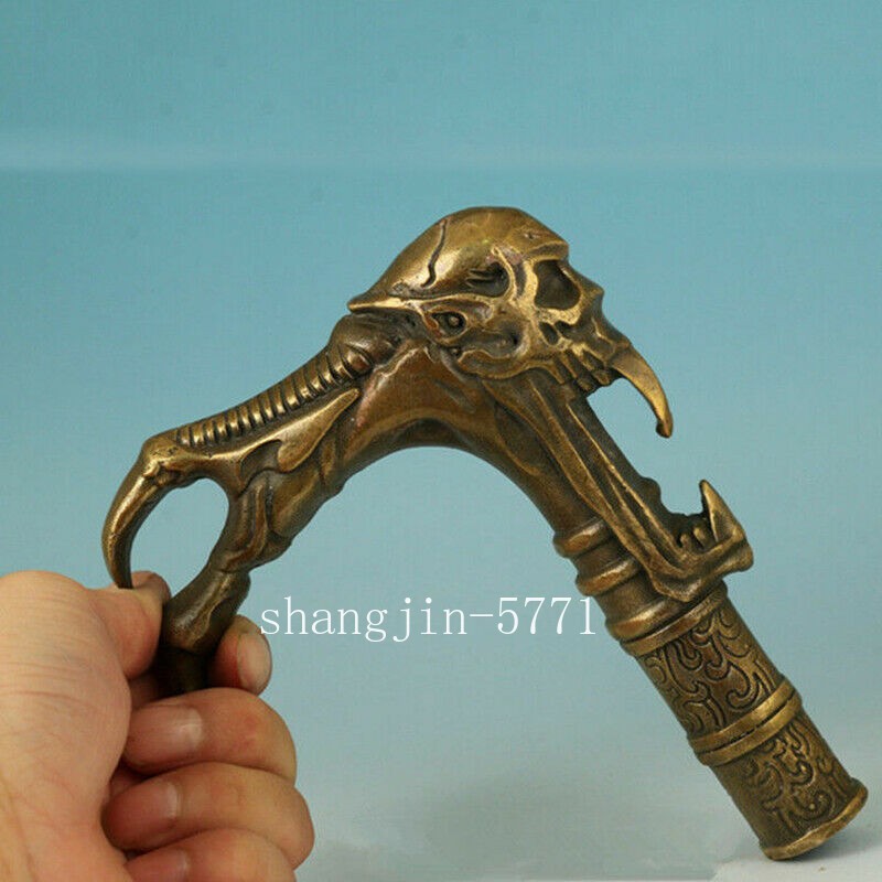 Antique Collection Bronze Handmade Casting Devil Skull Statue Walking Stick Head