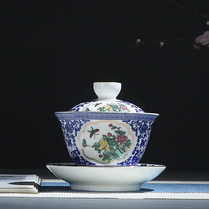 180ml Jingdezhen Blue Ceramic Gaiwan Kung Fu Tea Set Tea Cup Bowl Tea Tureen