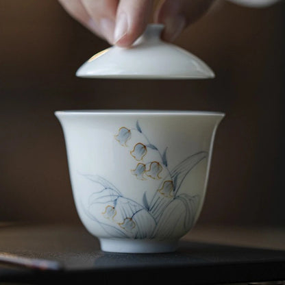 90ml Ceramic Handpainted Orchid Tea Bowl Tea-tasting Meditation Cup Gaiwan