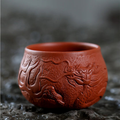 Handmade Tea Cup Dragon Carved Relief Authentic Yixing Zisha Master Cup Of Tea