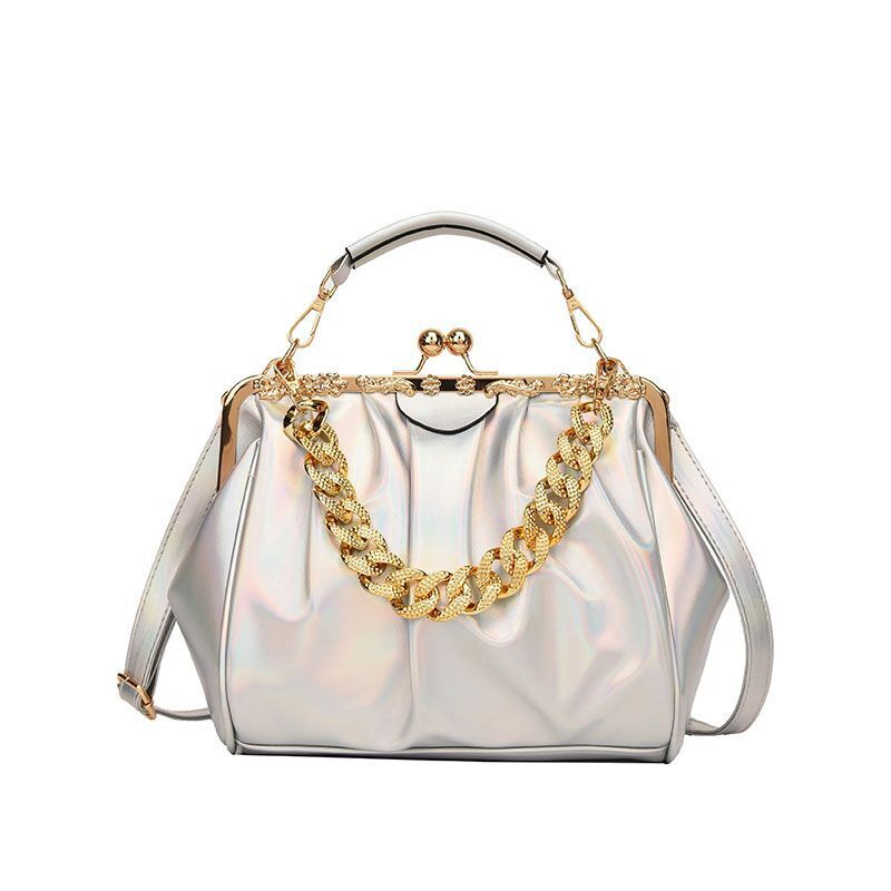 Shoulder Bag Pleated Bag Thick Chain Clip Handbags Satchel Leather Crossbody Bag