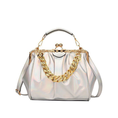 Shoulder Bag Pleated Bag Thick Chain Clip Handbags Satchel Leather Crossbody Bag