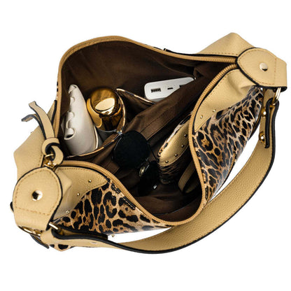 Leopard black Women Concealed Carry Handbag Studs Hobo Shoulder Bag With Purse
