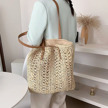 Straw Beach Shoulder Bags Summer Vacation Handbags Hand-Woven Tote Beige/Khaki