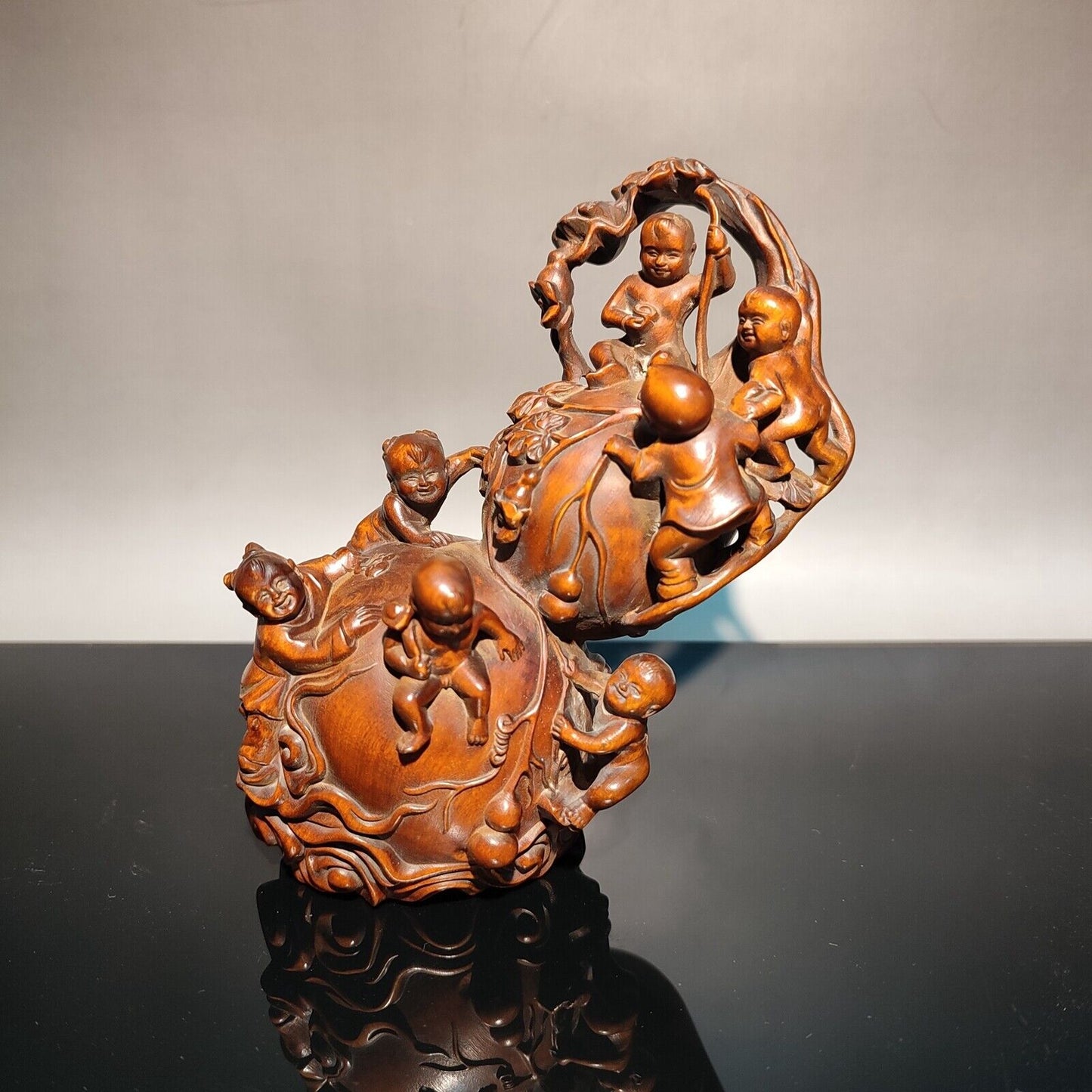 china boxwood wooden antique doll wood carving children statue home decor rare