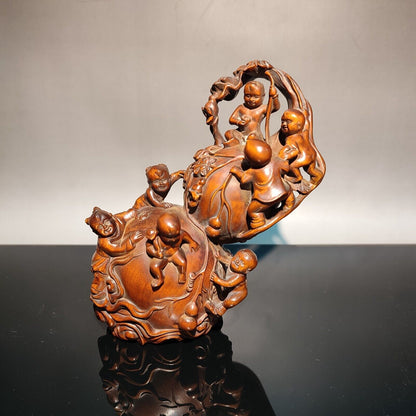 china boxwood wooden antique doll wood carving children statue home decor rare