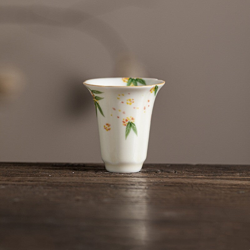 Ceramic Tea Cup Handpainted Chinese Kungfu Cup Scent Cup Floral Designing 45ml