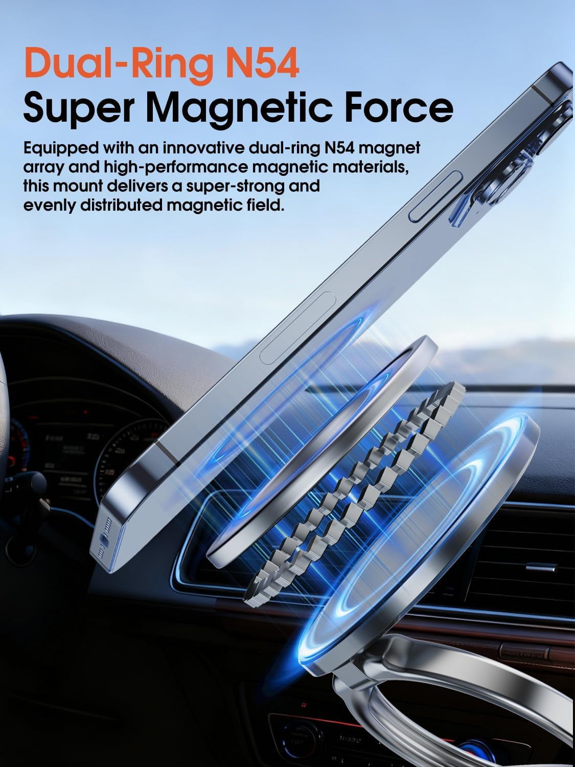 Vacuum Magnetic Car Phone Holder with Strong Magnets, 360° Adjustable Dash Cell