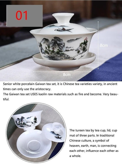 China Hand Painted Tea Set Dehua Gai Wan White Porcelain Gaiwan Tea Porcelain