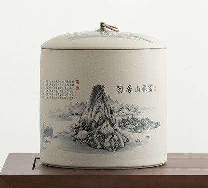 Tea Canister Crude Pottery Tea Caddy Storage For Pu'er Tea Cake Big Jar With Lid