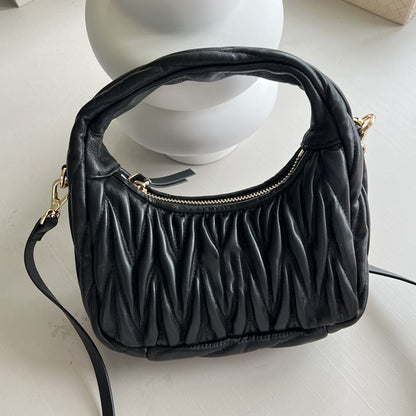 Genuine Leather Light Crescent Underarm Versatile Half Moon Shoulder Handbag 1PC