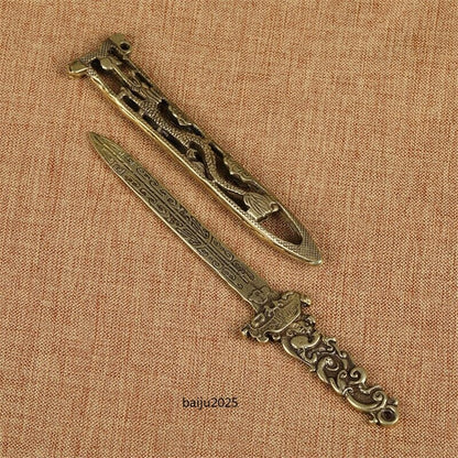 Antique Bronze Dragon Sword Mini Doll Desktop Ornament Home Decoration