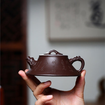 Tea Pot Handmade Craft Marked Character Carved Master Pot Real Yixing Zisha Pot