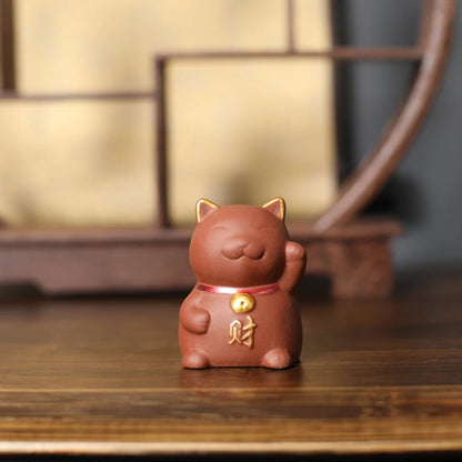 Chinese Boutique Purple Clay Tea Pet Mascot Luck Cat Tea Figurine Tea Set