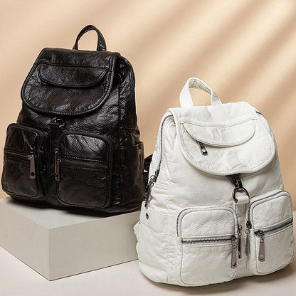 Synthetic Leather Backpacks Waterproof White Traveling Bags Back Pack 30*14*3 CM