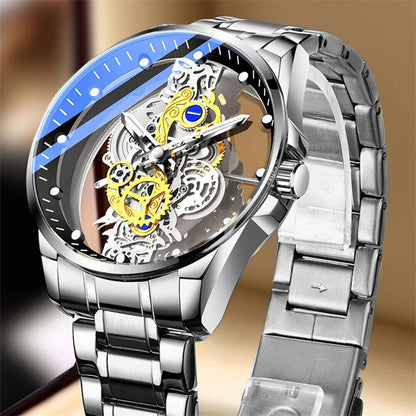 Reloj Esqueleto Hueco De Lujo Para Hombres Automático Cuarzo Acero Inoxidable