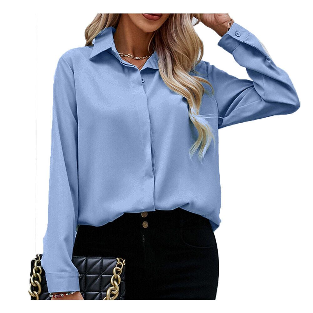 Chiffon Shirt Button-up Tops Blouse Long Sleeve Women T Shirts Casual Baggy