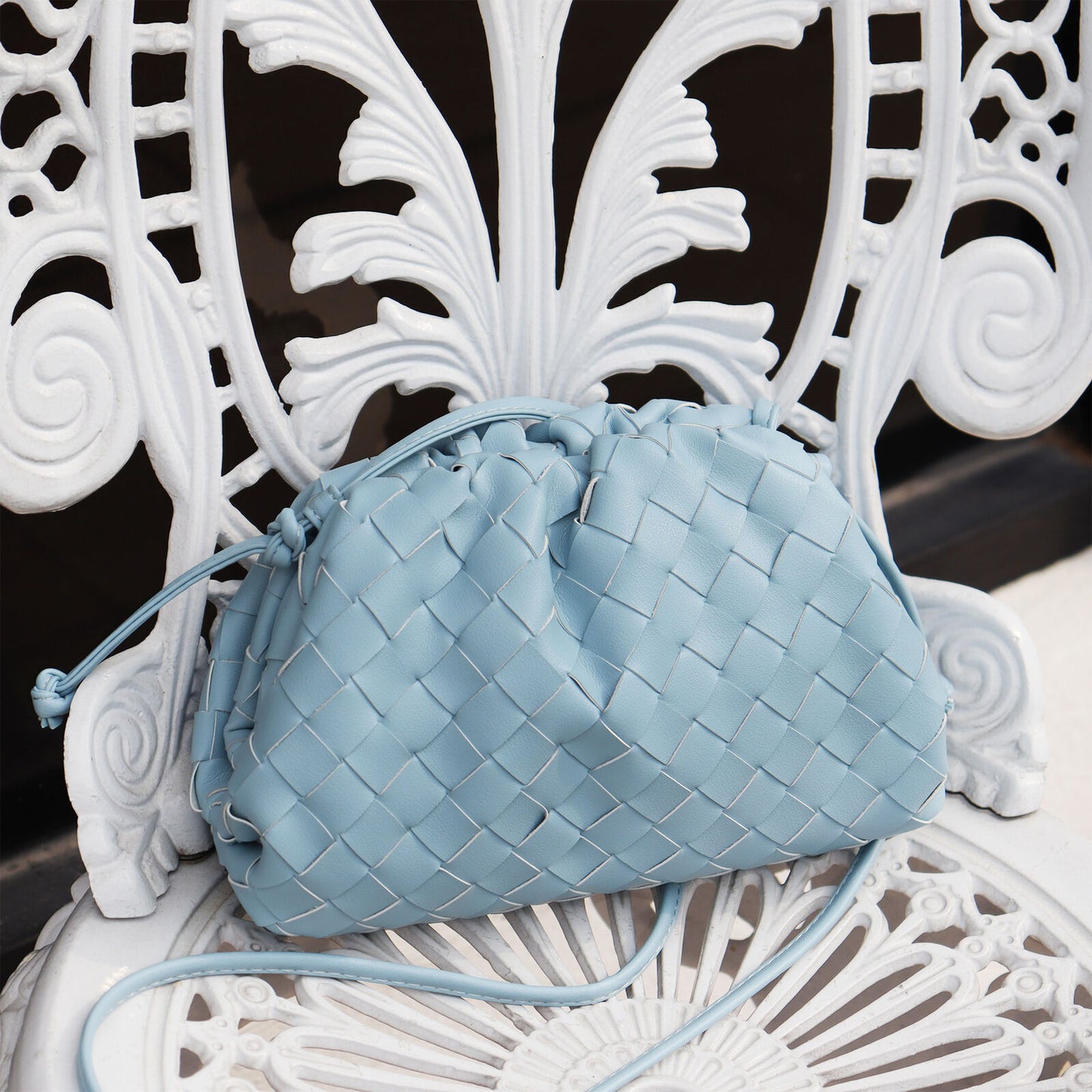 Woven Ruched Microfibre Leather Mini Pouch Clutch Bag Crossbody Shoulder Purse