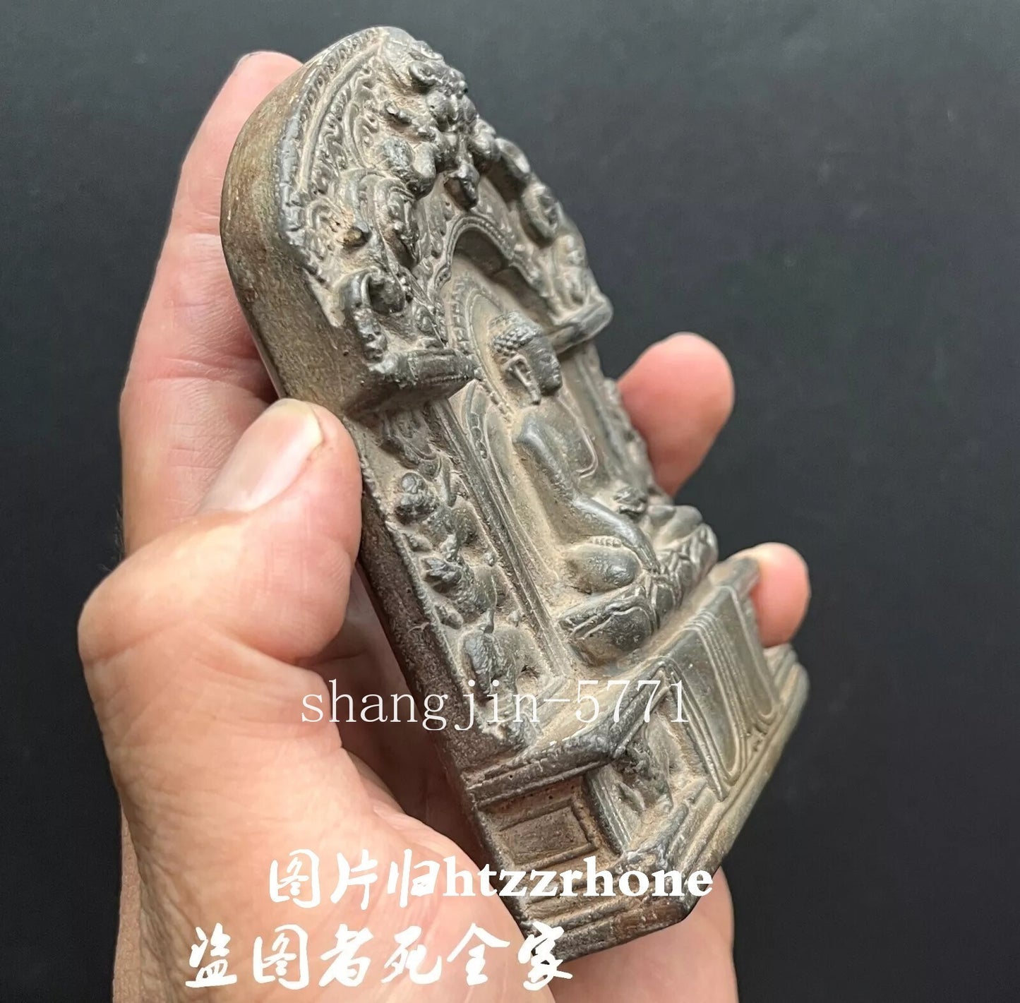 Old Stone Carved Buddha Statue Zen Religious Belief Shrine Home Decor Collection