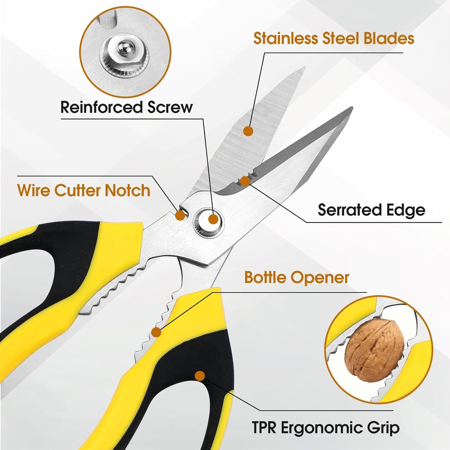 8 Inch Utility Scissors for Kitchen, Office, Craft & DIY – Heavy Duty Stainless