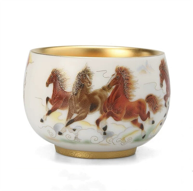 Gilding Hand Painted Tea Cup Fat Mutton Jade Porcelain Master Cup 190ml Tea Cup