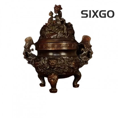 Brass Chinese Style Jiulongding Kowloon Alchemy Furnace Incense Burner