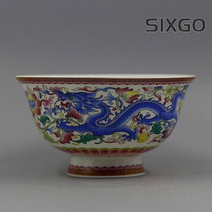 Chinese Porcelain Blue and White Porcelain Bowl with Dragon & Phoenix