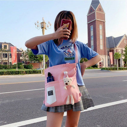 Simple Women Package Print Cute Bear Canvas Bag Handbag Shoulder Bag 33x5x37 cm