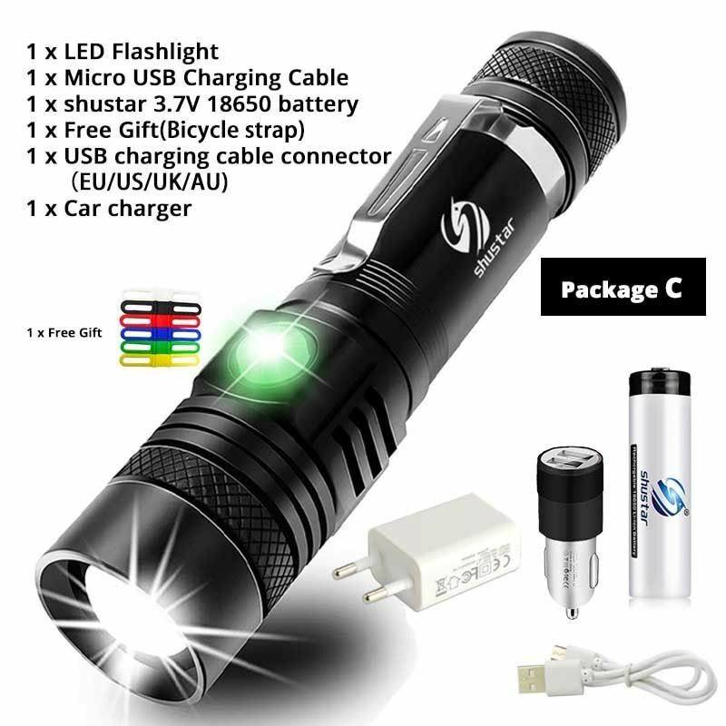 LED Flashlight Ultra Bright XP-L V6 Lamp Beads Waterproof Torch Zoomable 4 Modes