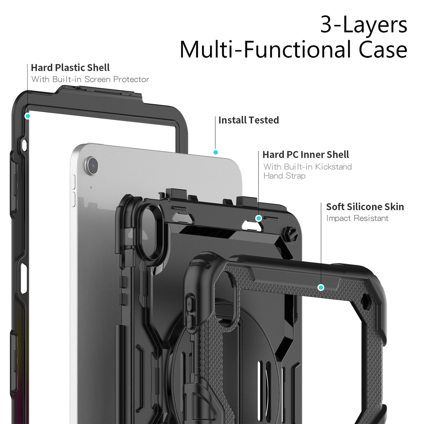 For iPad 10.9 10th 2022 360 rotating silicone shockproof protective case 12color