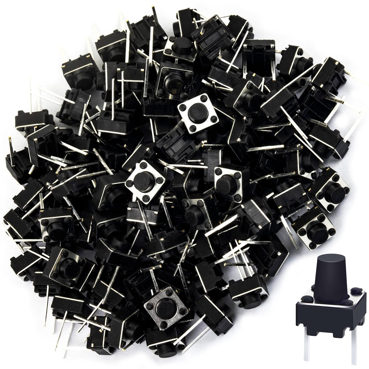 100 Pack Momentary Tactile 2-Pin Push Button Switch, Hole Mount,0.24"x0.24"x27"