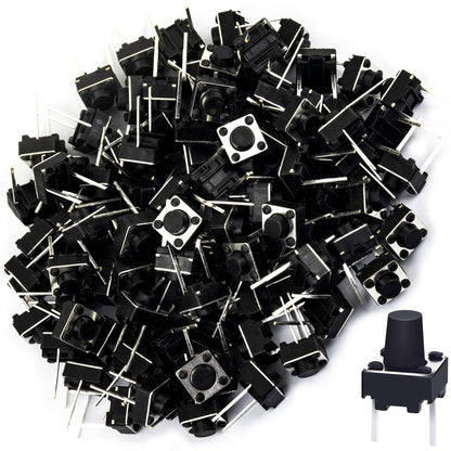 100 Pack Momentary Tactile 2-Pin Push Button Switch, Hole Mount,0.24"x0.24"x27"