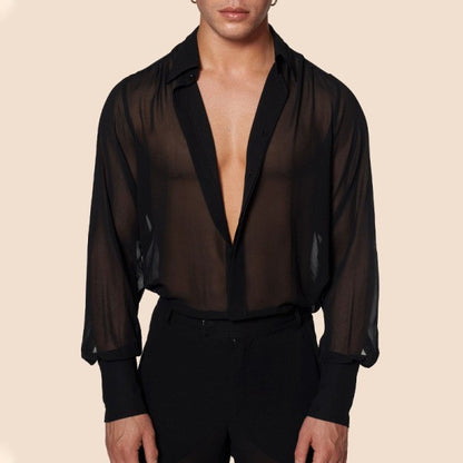 Summer Thin and Transparent Men's Shirt Breathable Casual Top Performance Suit