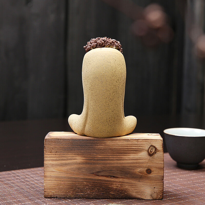 Purple Sand Buddha Sculpture Stump with Tea Pet Ornaments