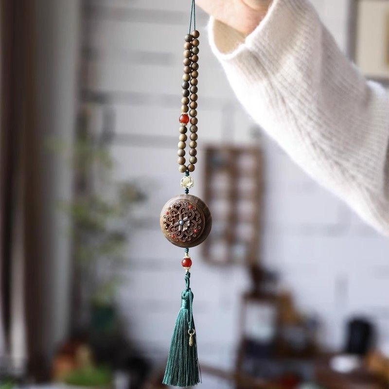 Green Sandalwood Passion Flower Sachet Pendant Car Mirror Hanging Handmade Bag