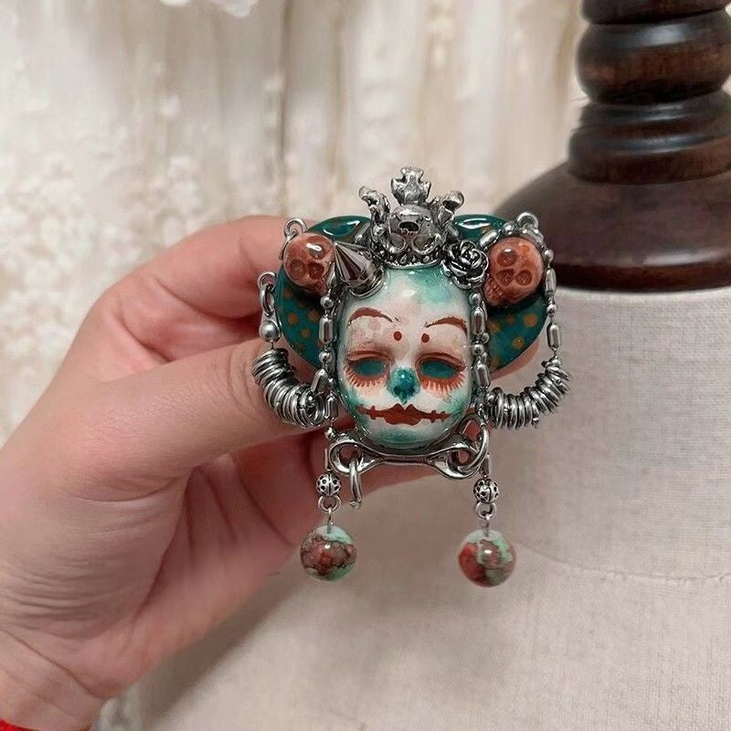 Original Heavy Punk Clown Necklace Choker Dark Vintage Beaded Ring Choker