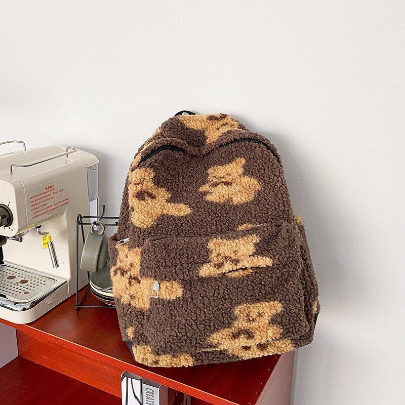 Backpack Women School Bag Bears Print Cute Backpack Polyester Zipper Soft Handle
