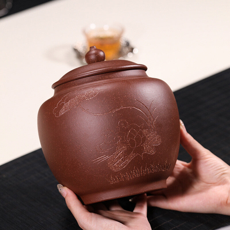 China Yixing Zisha Jiangpo Clay Pottery Traditional Handmade Tea Jar Pot Vessel