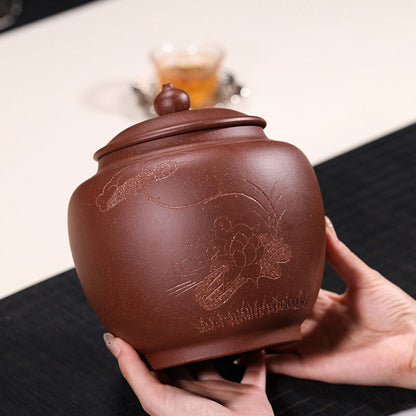 China Yixing Zisha Jiangpo Clay Pottery Traditional Handmade Tea Jar Pot Vessel