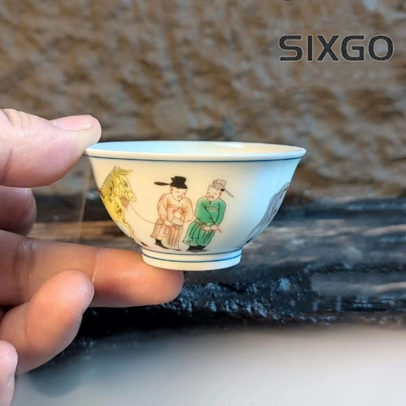 50ml Vintage Chinese Jingdezhen Doucai Ceramics Handmade Scholar Tea Cup